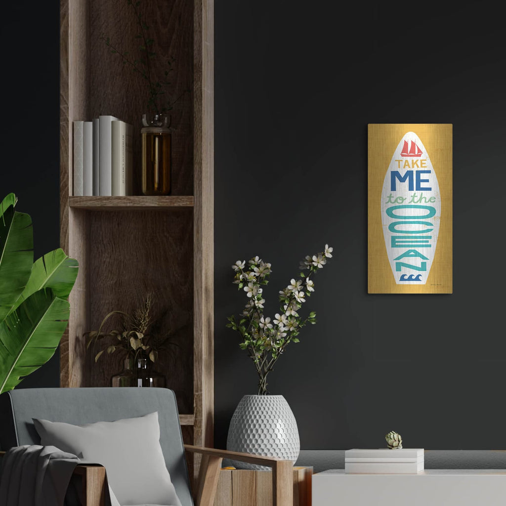 'Beach Bums Surf Board 4' by Michael Mullan – Metal Wall Art, 12x24 room view