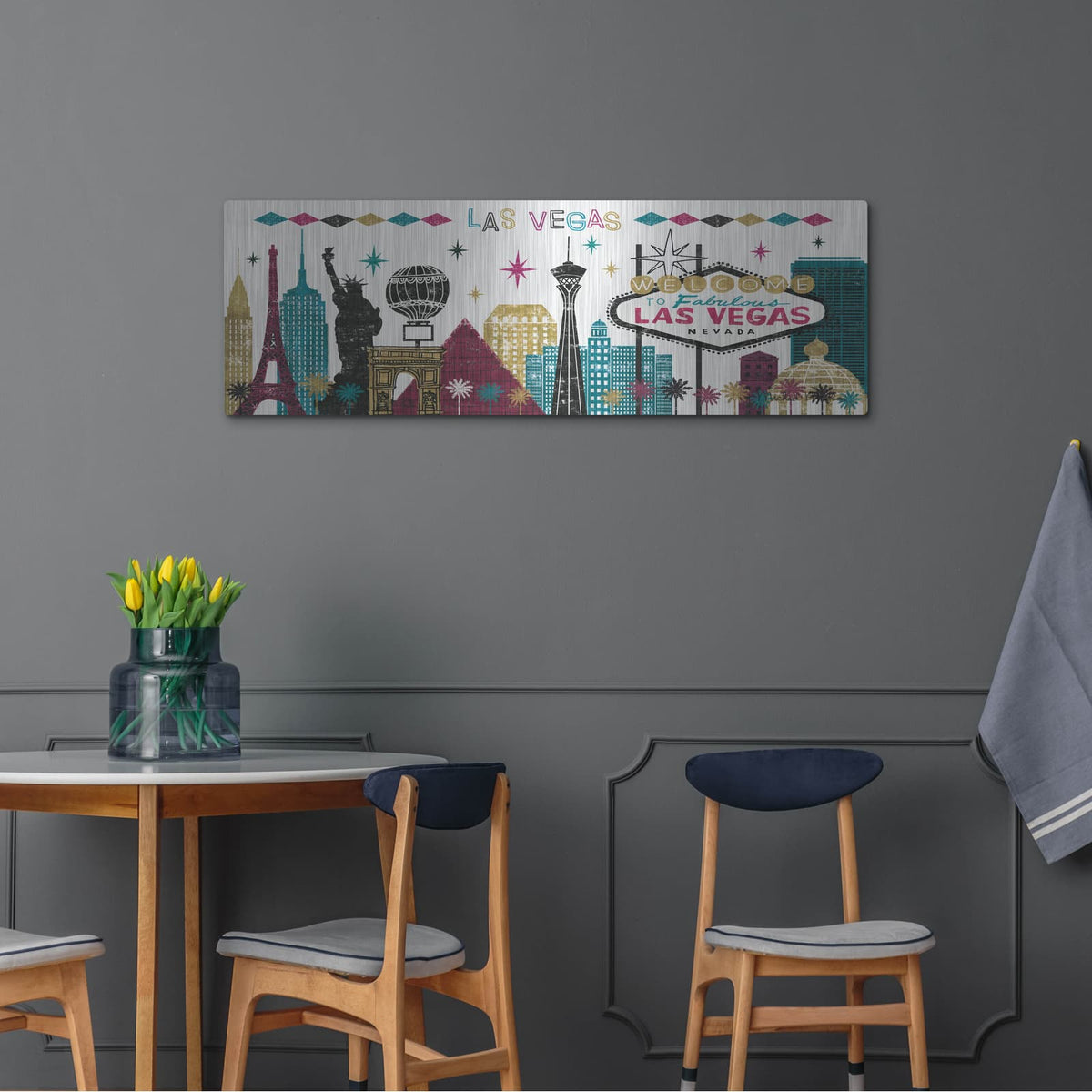 'Las Vegas Skyline Panel' by Michael Mullan – Metal Wall Art, 48x16 room view