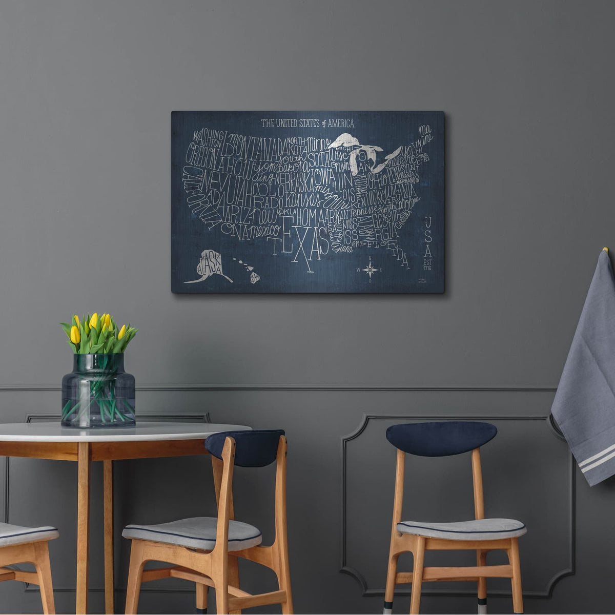 'Hand Lettered Us Map Blueprint' by Michael Mullan – Metal Wall Art, 36x24 room view