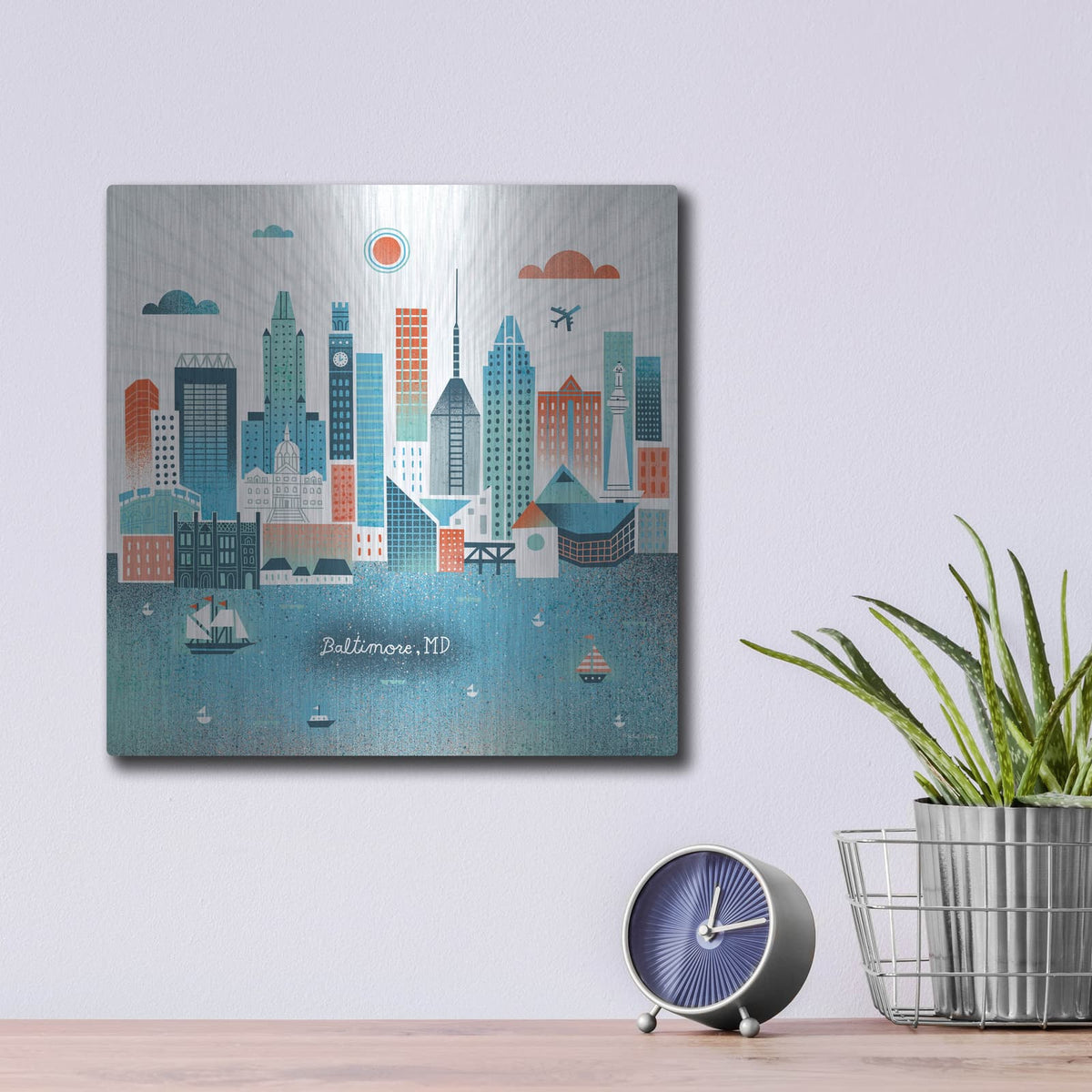 'Baltimore Skyline' by Michael Mullan – Metal Wall Art, 12x12 room view