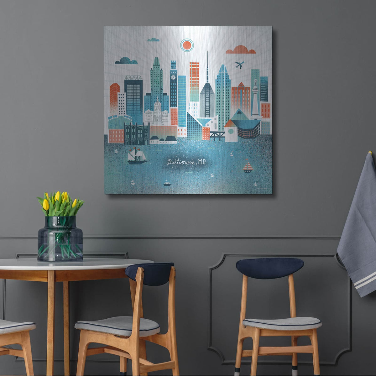 'Baltimore Skyline' by Michael Mullan – Metal Wall Art, 36x36 room view