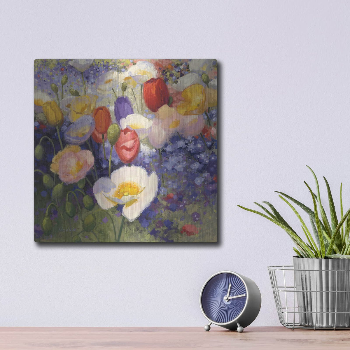 '22481 - Tulips And Poppy Party' by Shirley Novak – Metal Wall Art, 12x12 room view