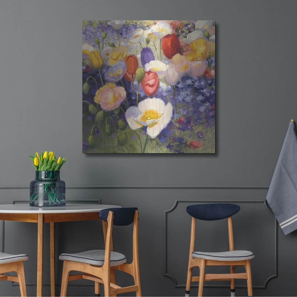 '22481 - Tulips And Poppy Party' by Shirley Novak – Metal Wall Art, 36x36 room view