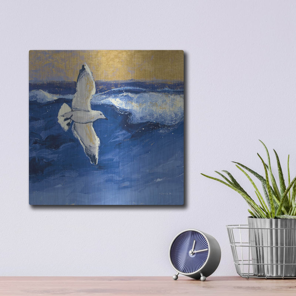 'Seagulls With Gold Sky 2' by Shirley Novak – Metal Wall Art, 12x12 room view