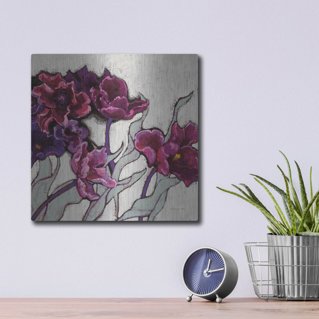 'Ruffled Tulips' by Shirley Novak – Metal Wall Art, 12x12 room view