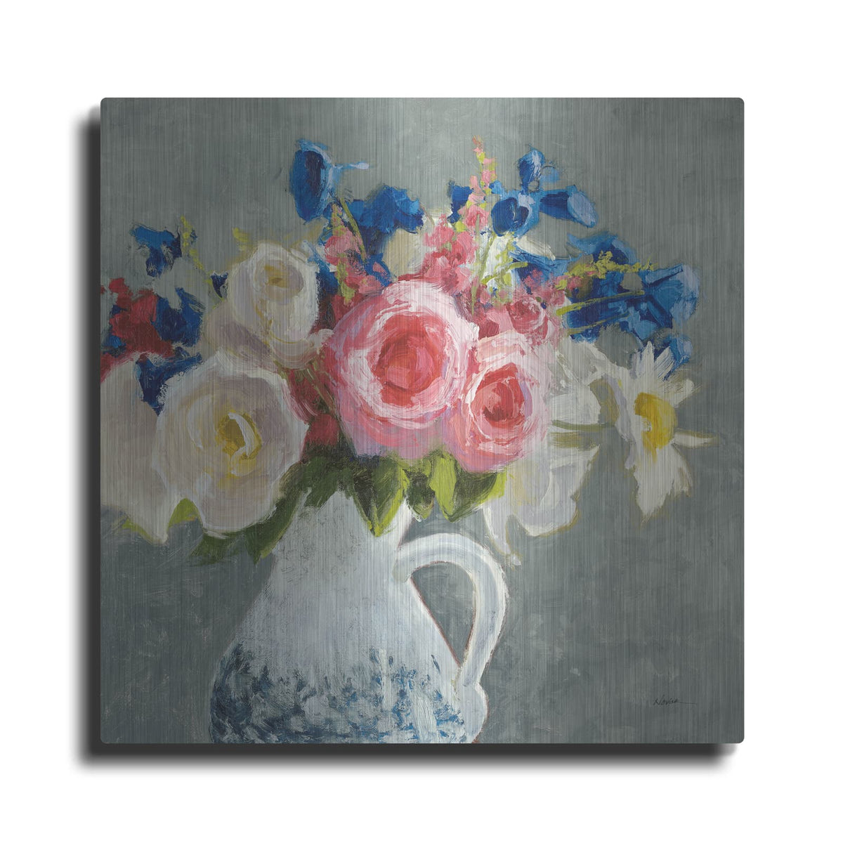 'Bouquet In Spanish Jug 1 Gray' by Shirley Novak – Metal Wall Art