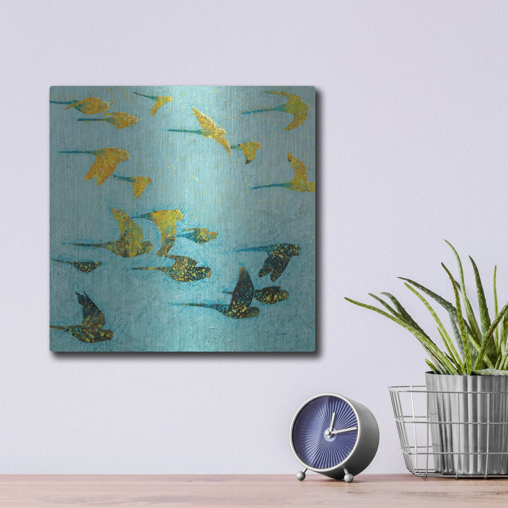 'Gilded Flight' by Shirley Novak – Metal Wall Art, 12x12 room view