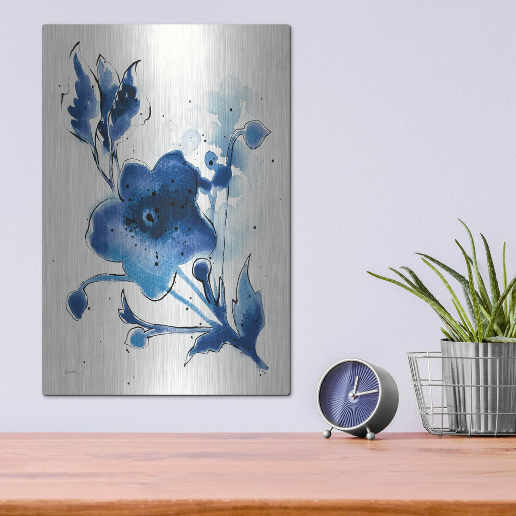 'Independent Blooms Blue 2' by Shirley Novak – Metal Wall Art, 12x16 room view