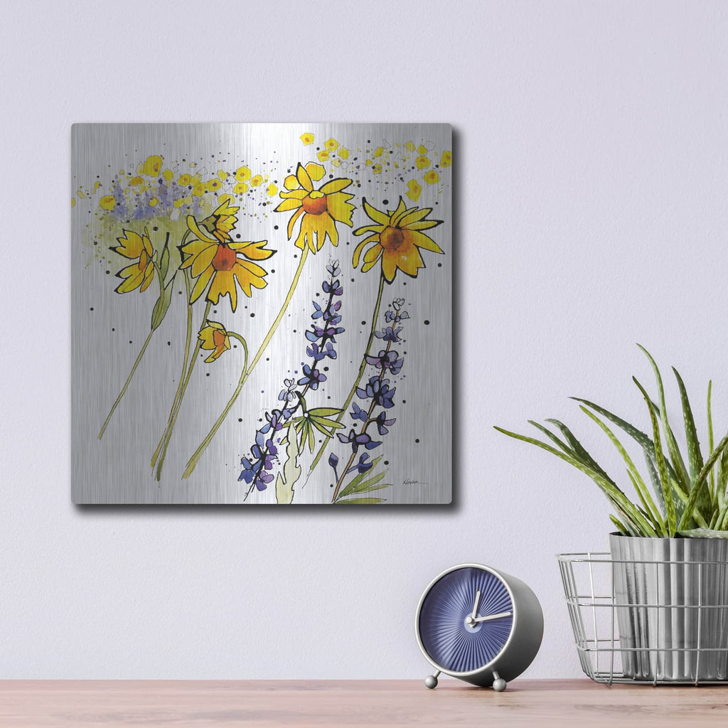 'Wild Sunflowers And Lupine' by Shirley Novak – Metal Wall Art, 12x12 room view
