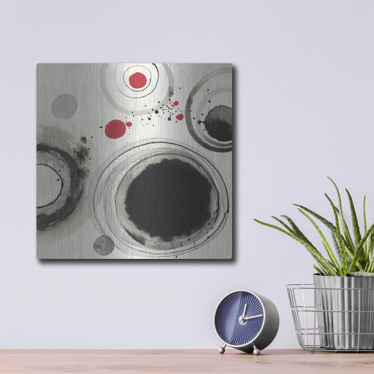 'Planetary 4 With Red' by Shirley Novak – Metal Wall Art, 12x12 room view