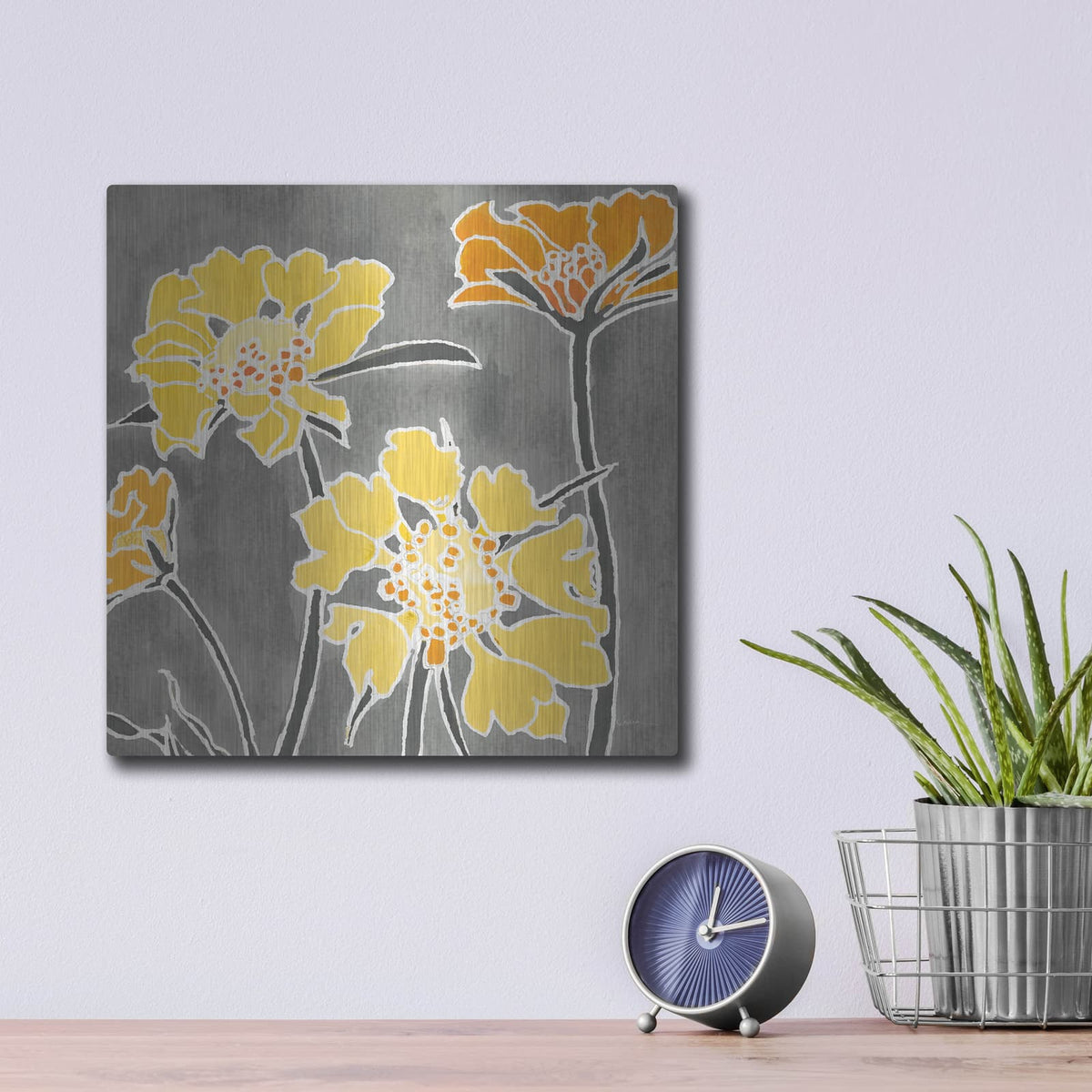 'Cloisonne Beauty 2 Gray' by Shirley Novak – Metal Wall Art, 12x12 room view