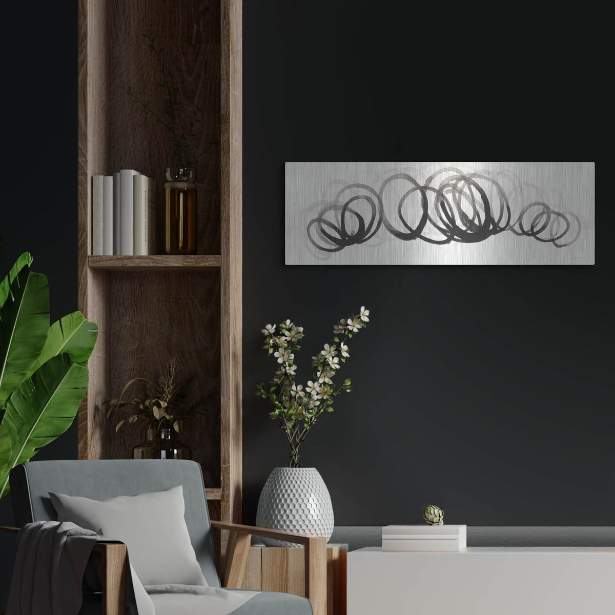 'Swirling Element 2' by Shirley Novak – Metal Wall Art, 36x12 room view