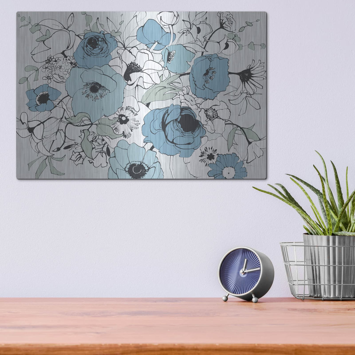 'Watercolor Black Lined Poppies Mix' by Shirley Novak – Metal Wall Art, 16x12 room view