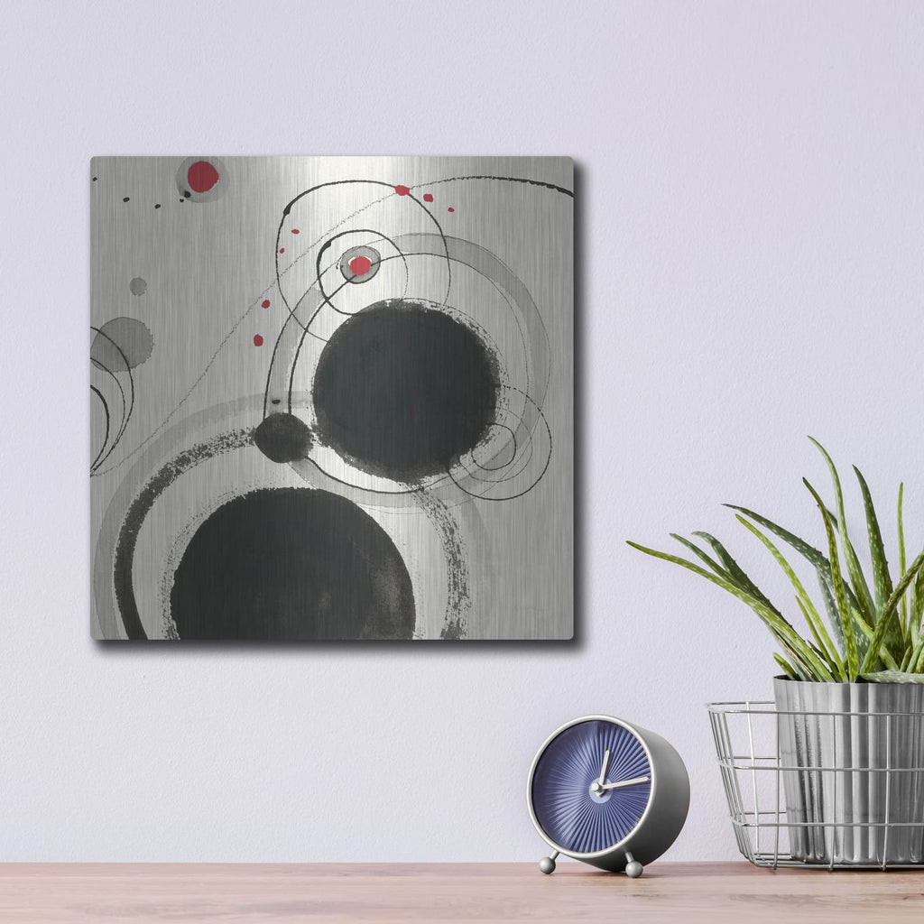 'Planetary 3 With Red' by Shirley Novak – Metal Wall Art, 12x12 room view