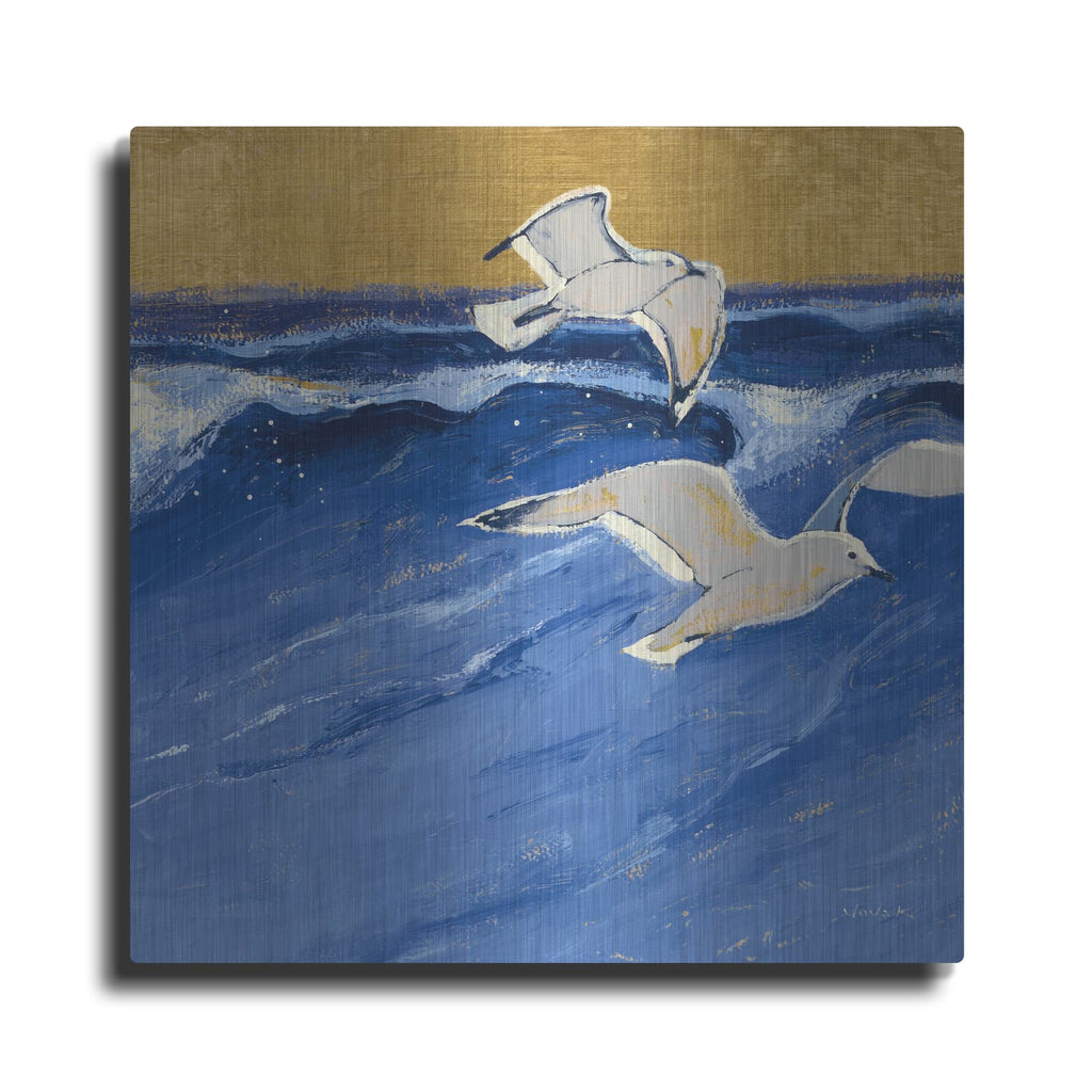 'Seagulls With Gold Sky 3' by Shirley Novak – Metal Wall Art