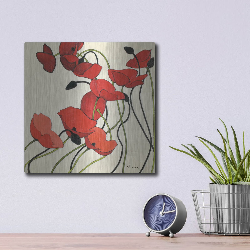 'Poppies And Cream 2' by Shirley Novak – Metal Wall Art, 12x12 room view