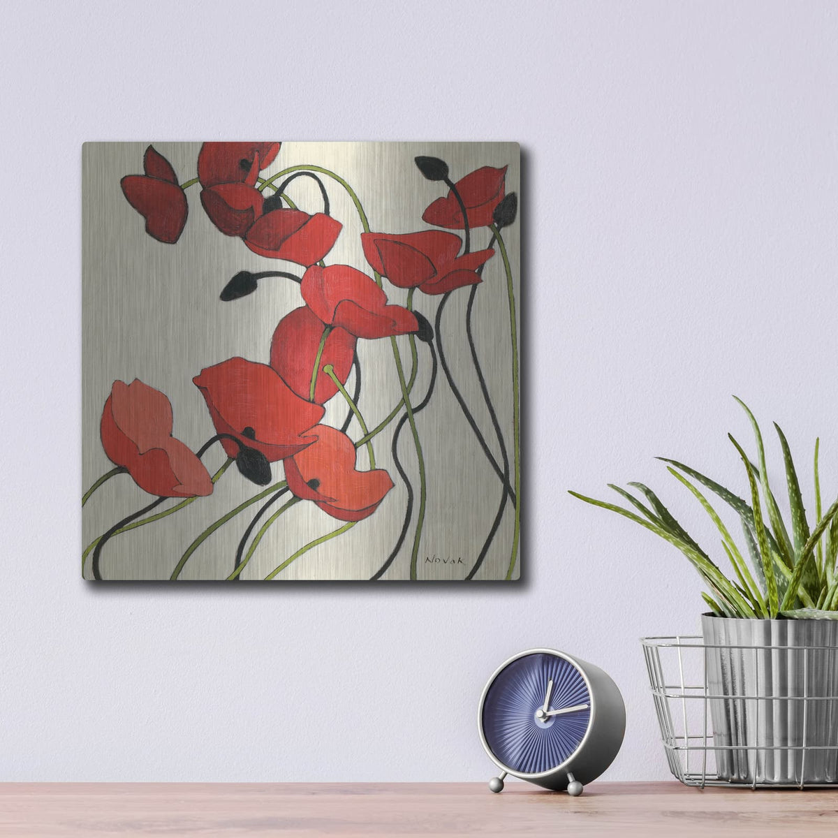 'Poppies And Cream 2' by Shirley Novak – Metal Wall Art, 12x12 room view