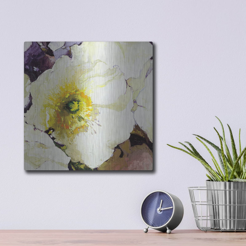 'White Poppies Up Close' by Shirley Novak – Metal Wall Art, 12x12 room view