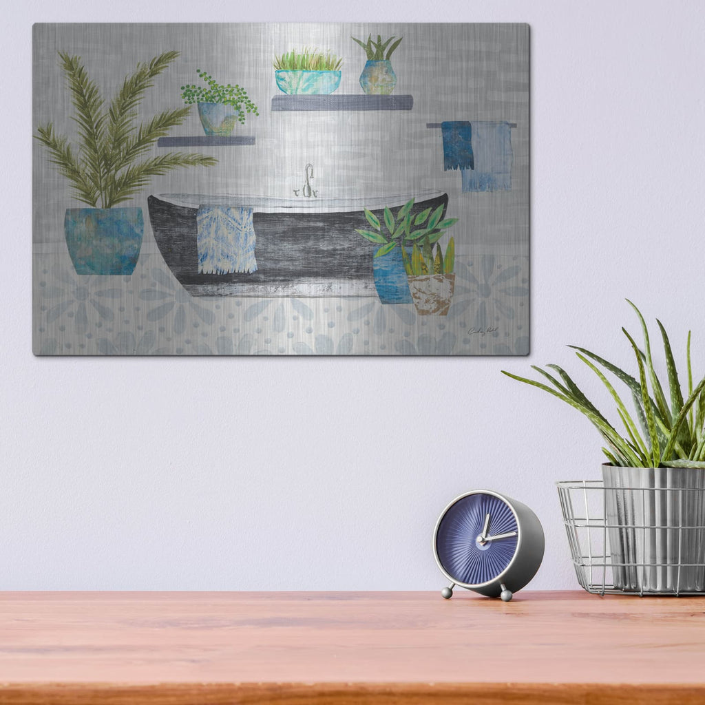 'Botanical Bathroom 1' by Courtney Prahl – Metal Wall Art, 16x12 room view