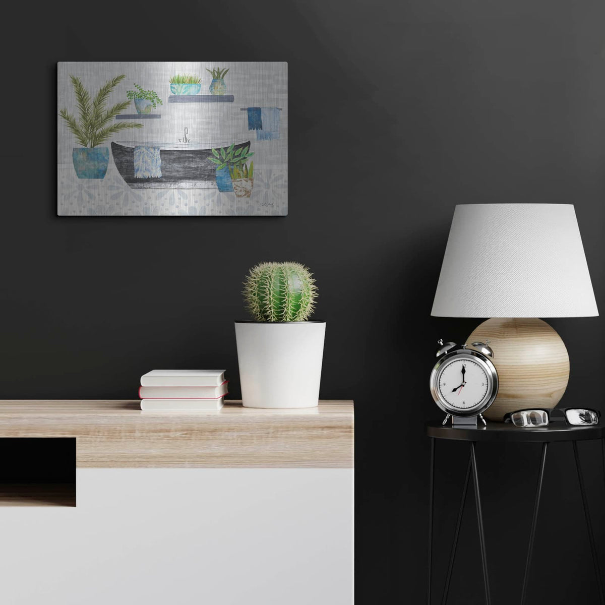 'Botanical Bathroom 1' by Courtney Prahl – Metal Wall Art, 24x16 room view