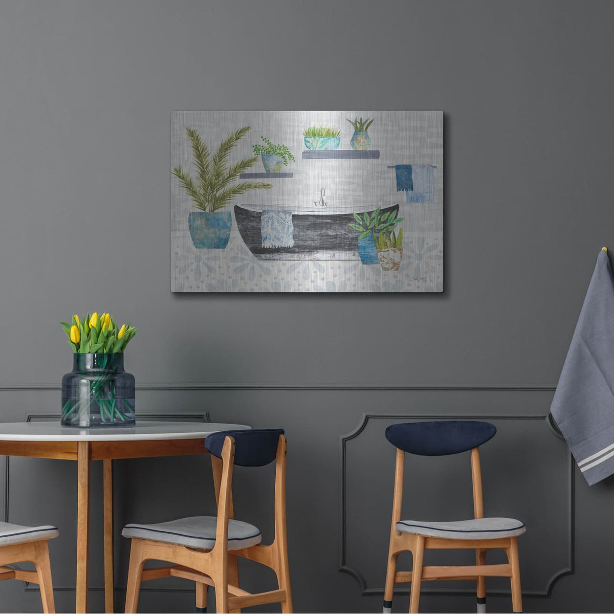 'Botanical Bathroom 1' by Courtney Prahl – Metal Wall Art, 36x24 room view