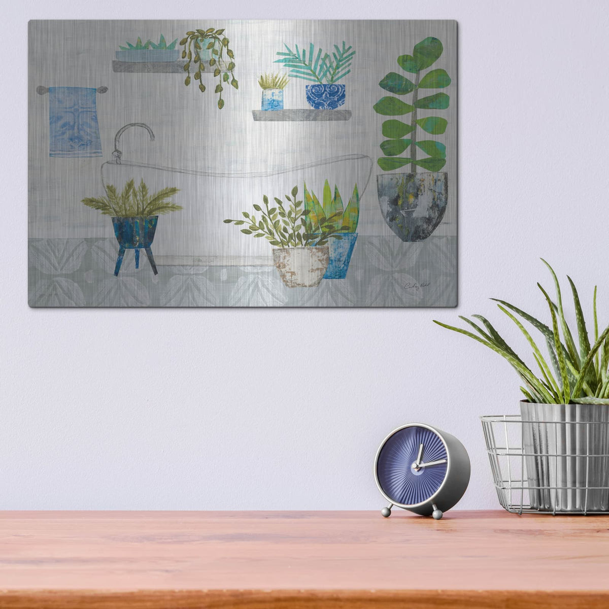 'Botanical Bathroom 2' by Courtney Prahl – Metal Wall Art, 16x12 room view