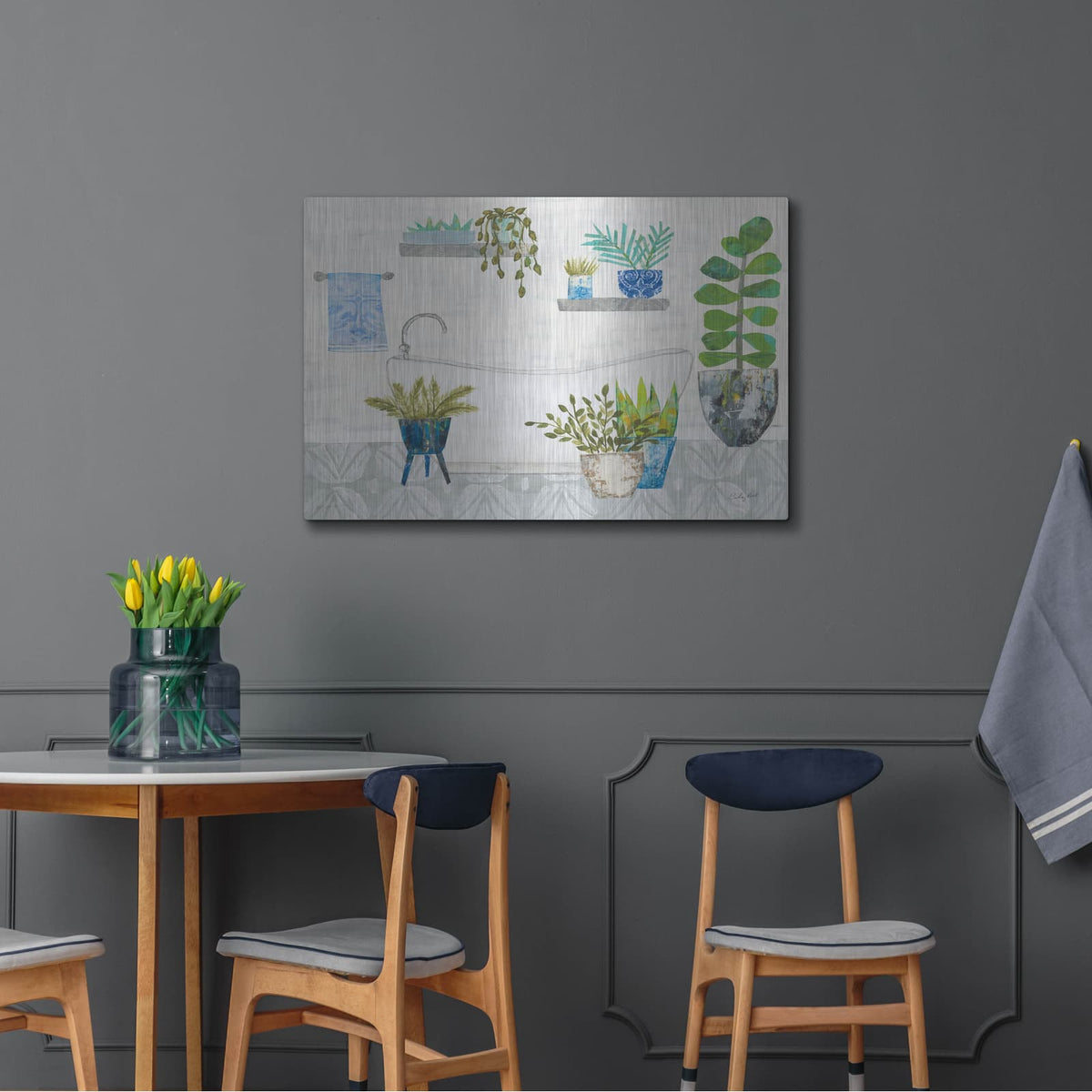 'Botanical Bathroom 2' by Courtney Prahl – Metal Wall Art, 36x24 room view