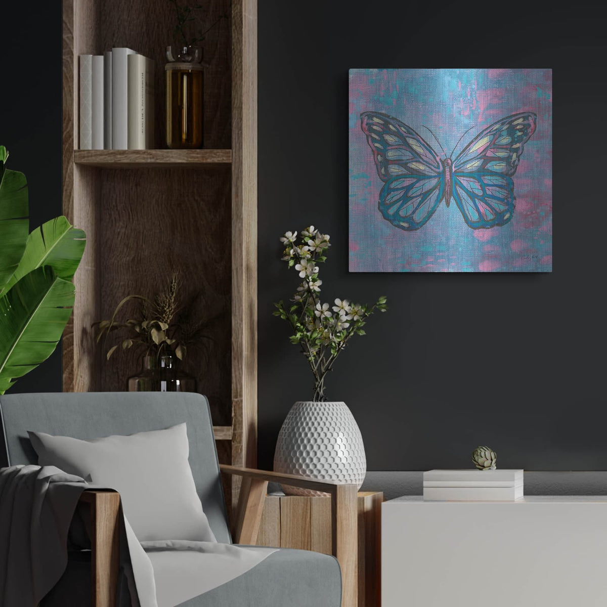 'Bright Butterfly 1' by Courtney Prahl – Metal Wall Art, 24x24 room view