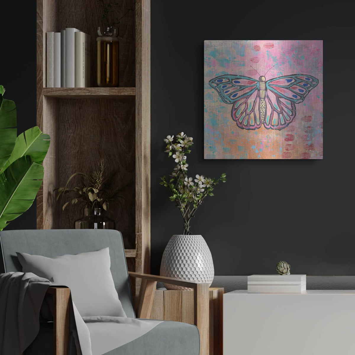 'Bright Butterfly 2' by Courtney Prahl – Metal Wall Art, 24x24 room view