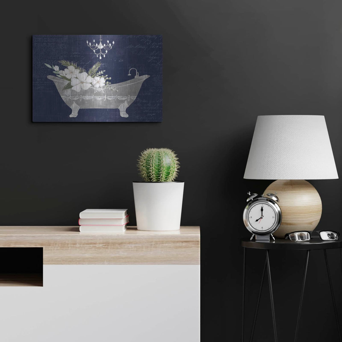 'Floral Bath 1 Indigo' by Courtney Prahl – Metal Wall Art, 24x16 room view