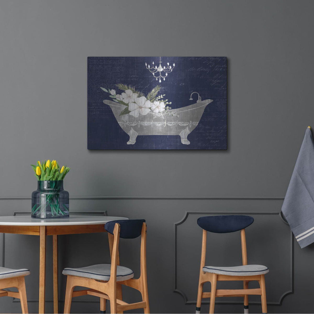 'Floral Bath 1 Indigo' by Courtney Prahl – Metal Wall Art, 36x24 room view