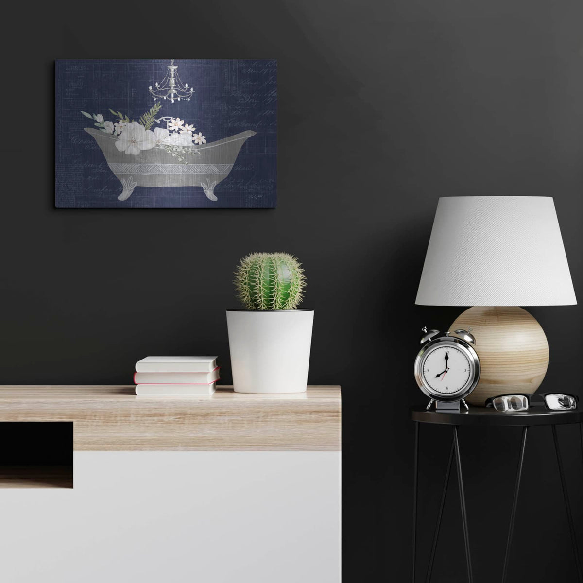 'Floral Bath 2 Indigo' by Courtney Prahl – Metal Wall Art, 24x16 room view