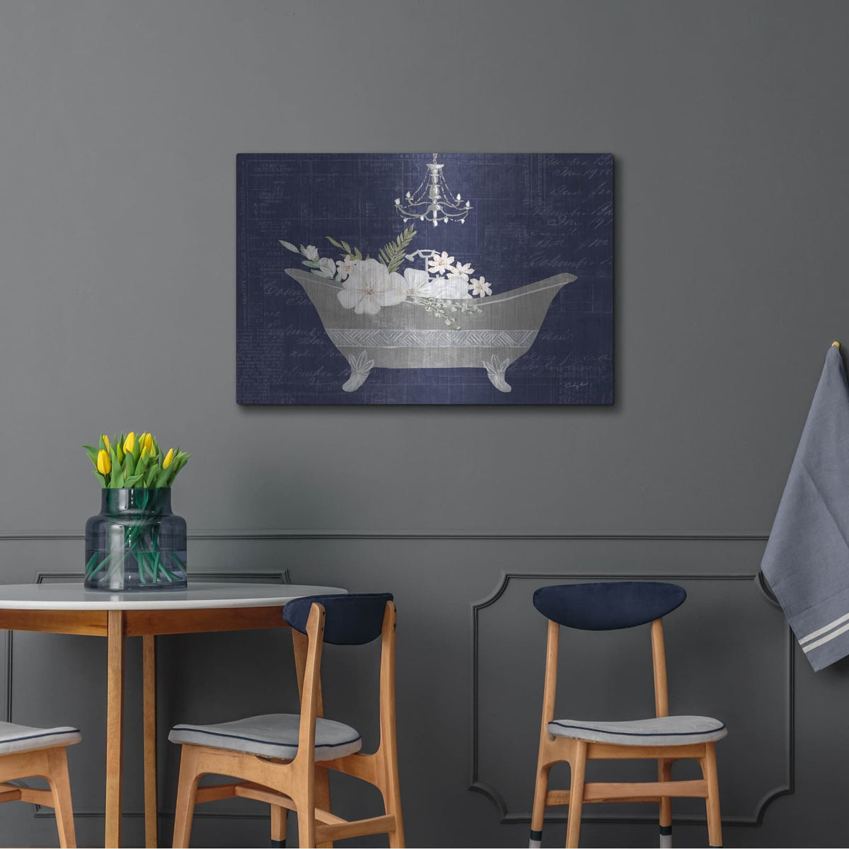 'Floral Bath 2 Indigo' by Courtney Prahl – Metal Wall Art, 36x24 room view