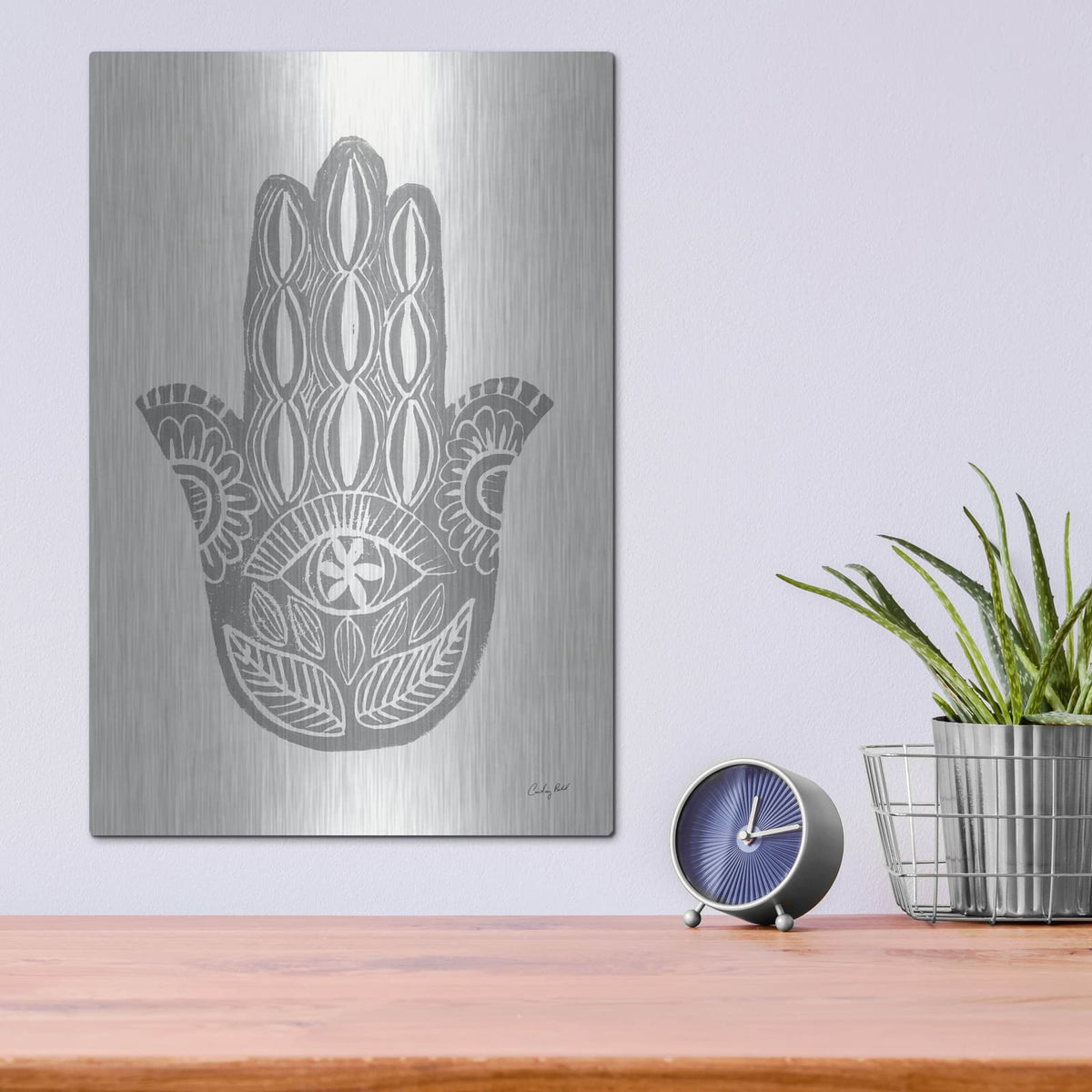 'Hamsa 2 Silver' by Courtney Prahl – Metal Wall Art, 12x16 room view