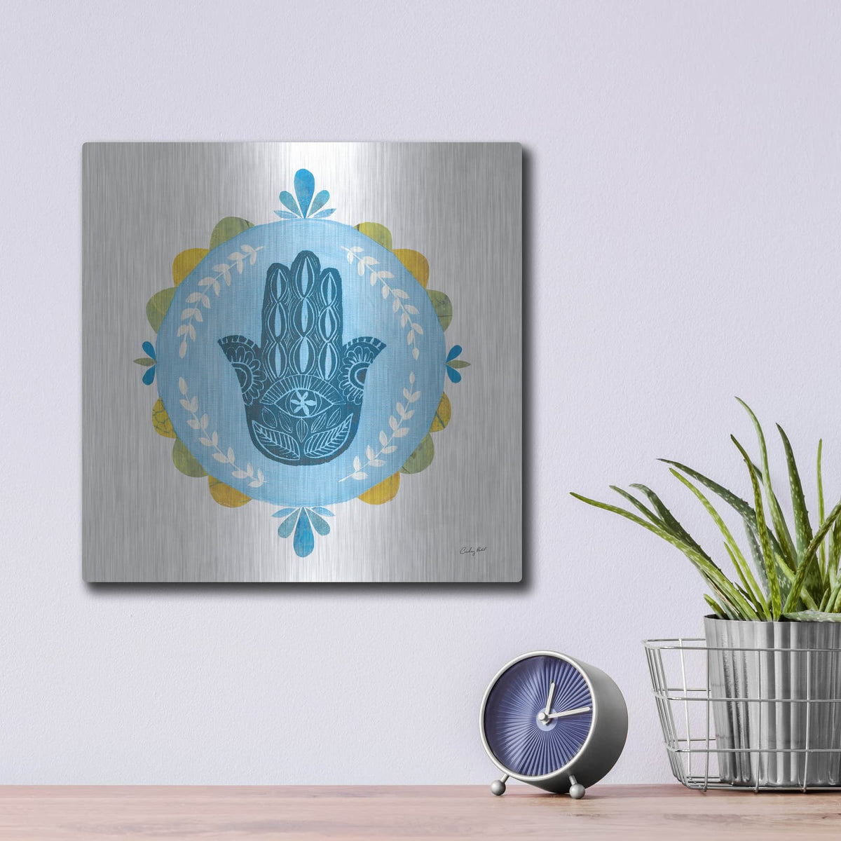 'Hamsa Mandala 1' by Courtney Prahl – Metal Wall Art, 12x12 room view