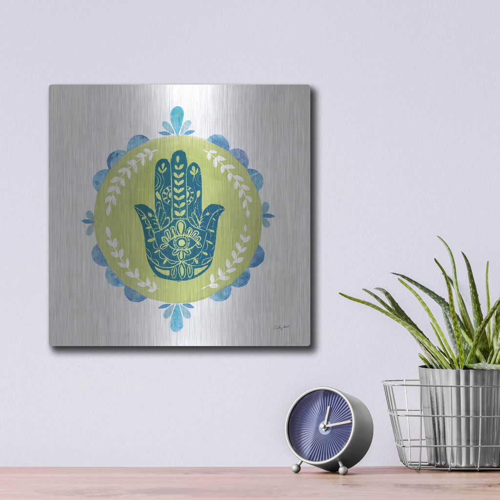 'Hamsa Mandala 2' by Courtney Prahl – Metal Wall Art, 12x12 room view