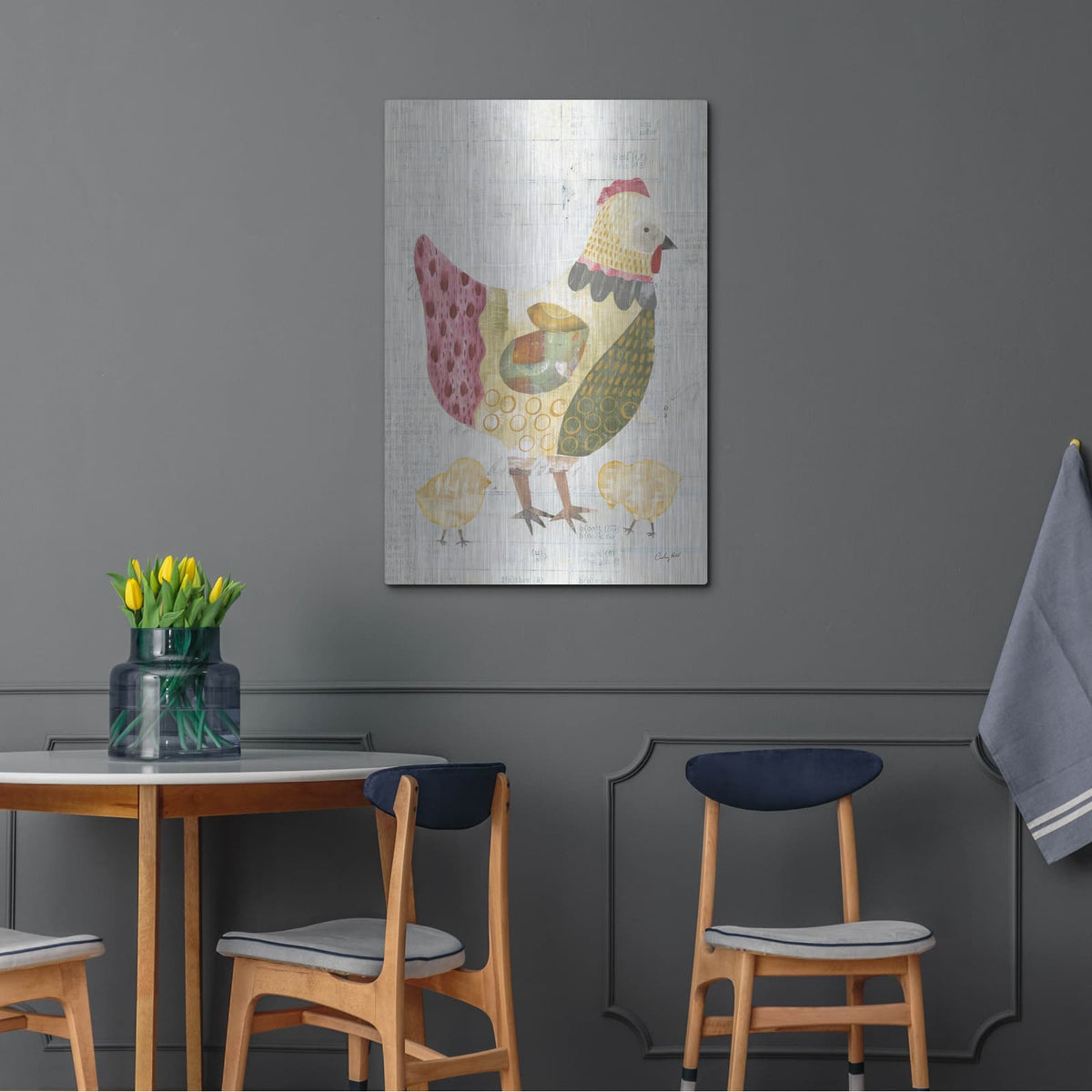 'Patchwork Chickens 3' by Courtney Prahl – Metal Wall Art, 24x36 room view