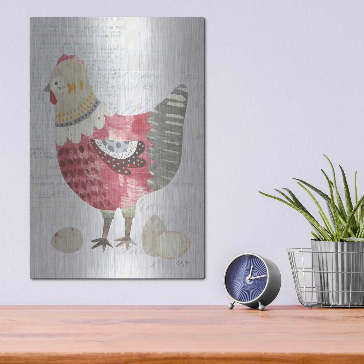 'Patchwork Chickens 4' by Courtney Prahl – Metal Wall Art, 12x16 room view