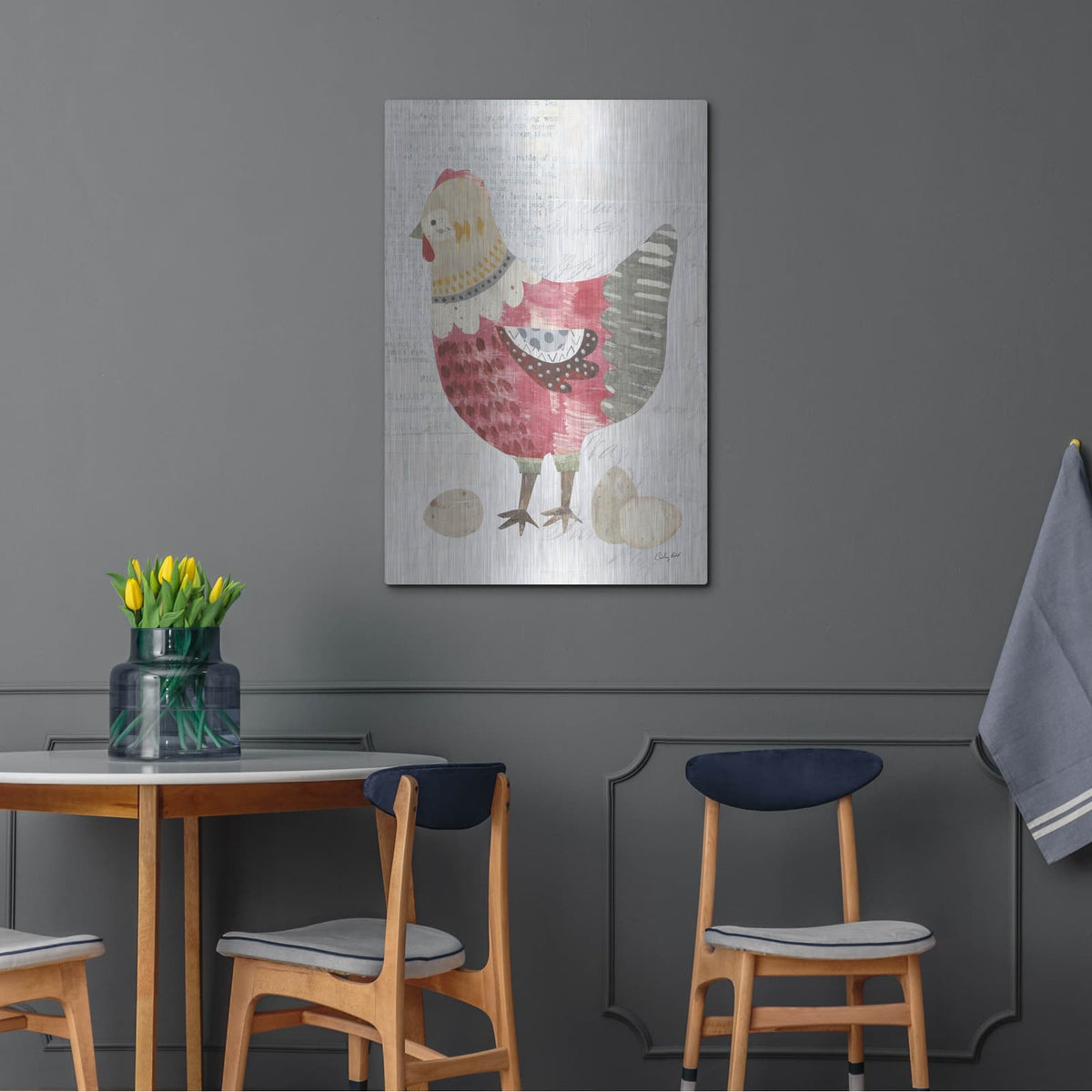 'Patchwork Chickens 4' by Courtney Prahl – Metal Wall Art, 24x36 room view