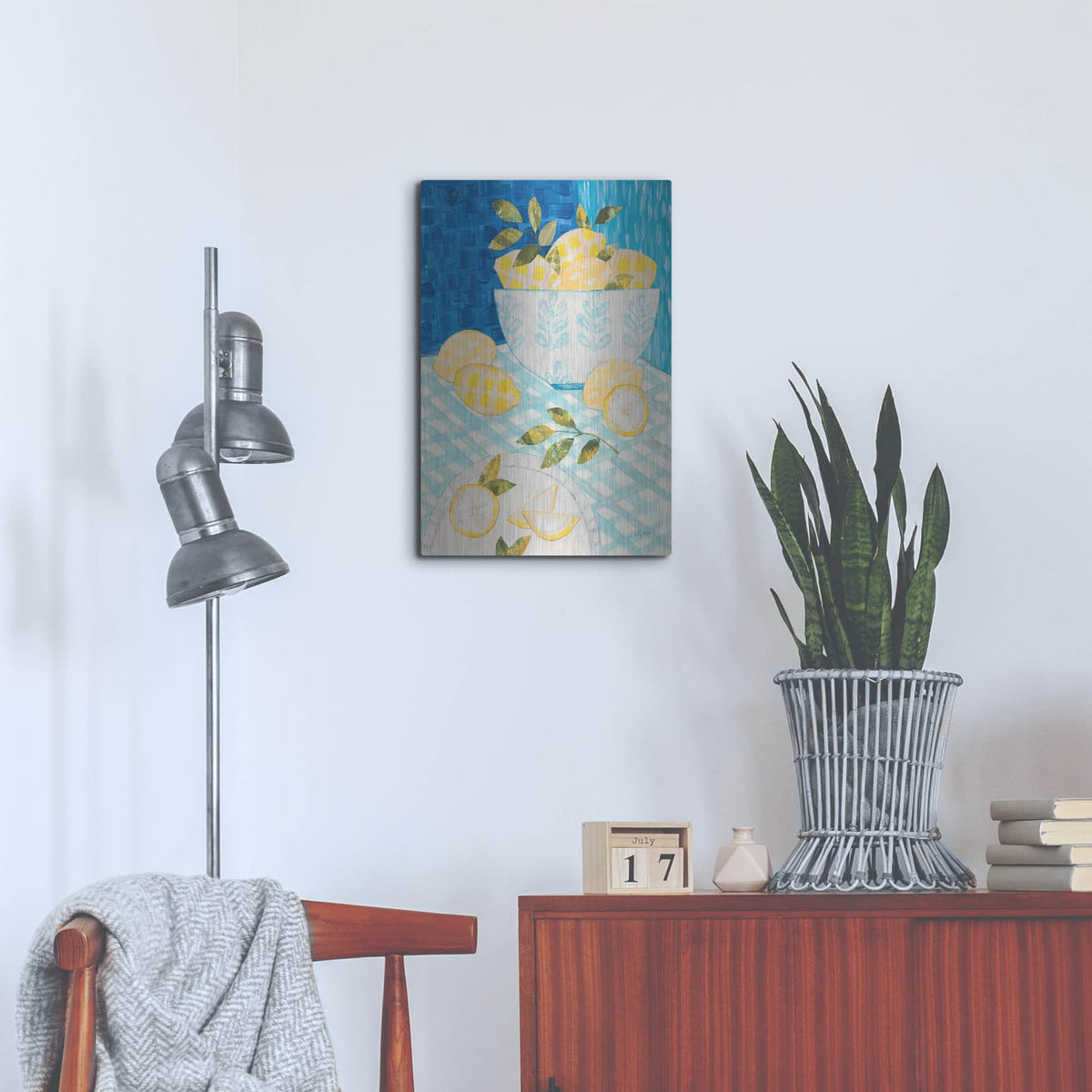 'Tablescape Lemons' by Courtney Prahl – Metal Wall Art, 16x24 room view