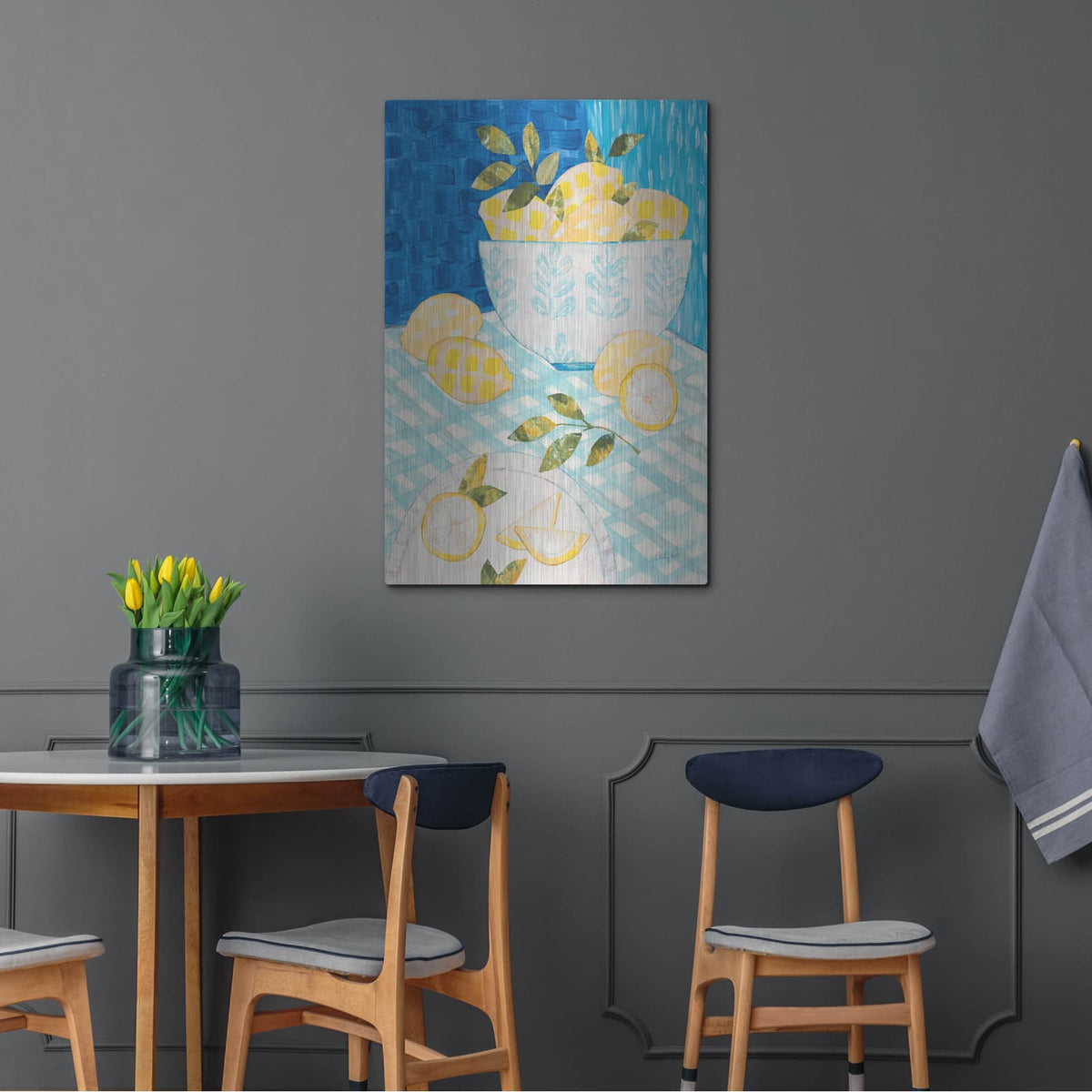 'Tablescape Lemons' by Courtney Prahl – Metal Wall Art, 24x36 room view