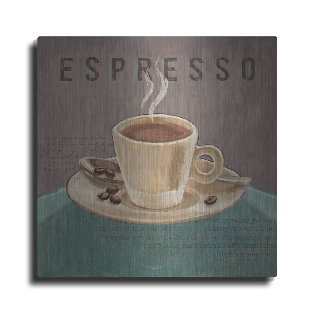 'Coffee And Co 3 Teal And Gray' by Janelle Penner – Metal Wall Art