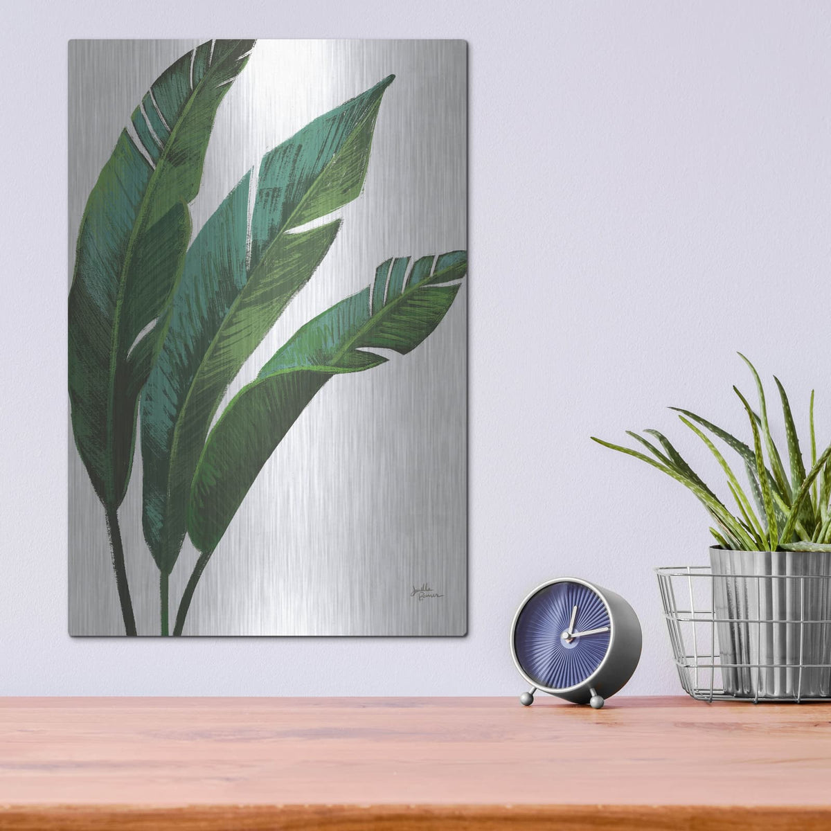 'Emerald Banana Leaves 1' by Janelle Penner – Metal Wall Art, 12x16 room view
