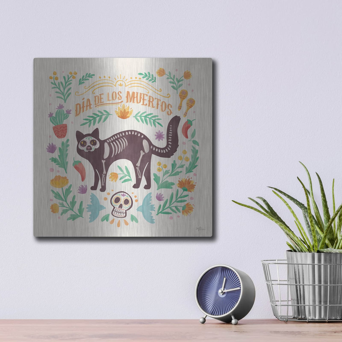 'La Calaca 4' by Janelle Penner – Metal Wall Art, 12x12 room view