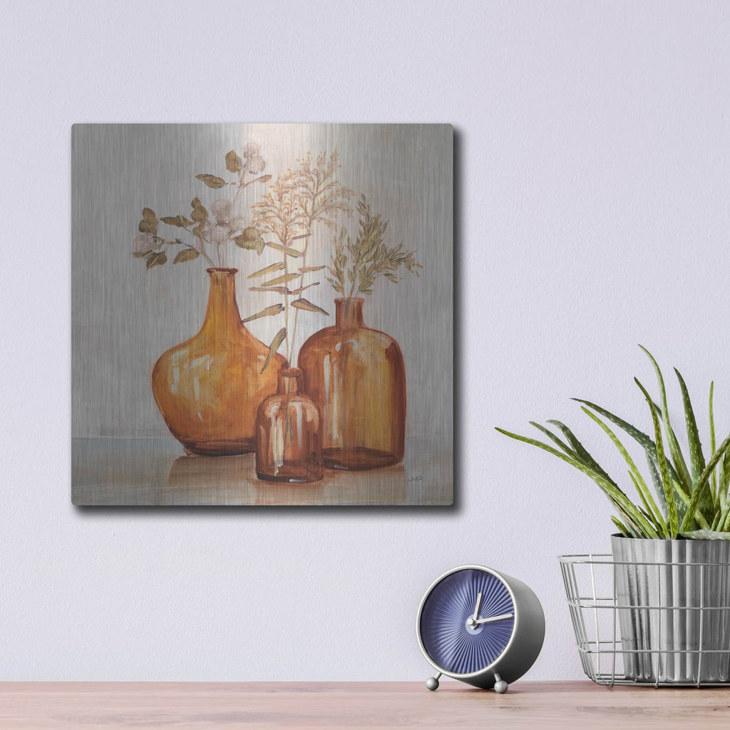 'Amber Autumn Neutral Flowers' by Julia Purinton – Metal Wall Art, 12x12 room view