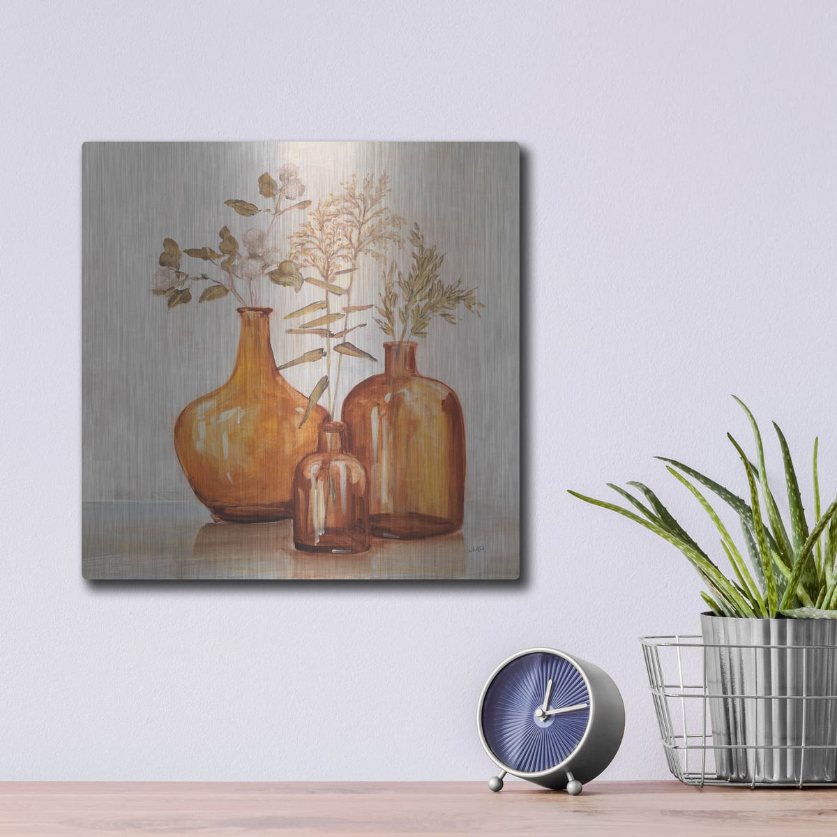 'Amber Autumn Neutral Flowers' by Julia Purinton – Metal Wall Art, 12x12 room view