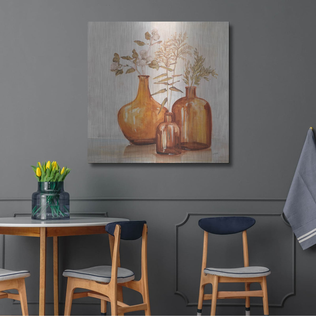 'Amber Autumn Neutral Flowers' by Julia Purinton – Metal Wall Art, 36x36 room view