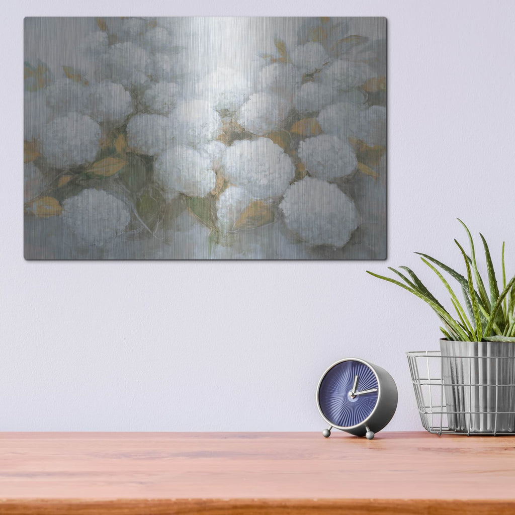 'Annabelle Hydrangeas Blue Gray C' by Julia Purinton – Metal Wall Art, 16x12 room view