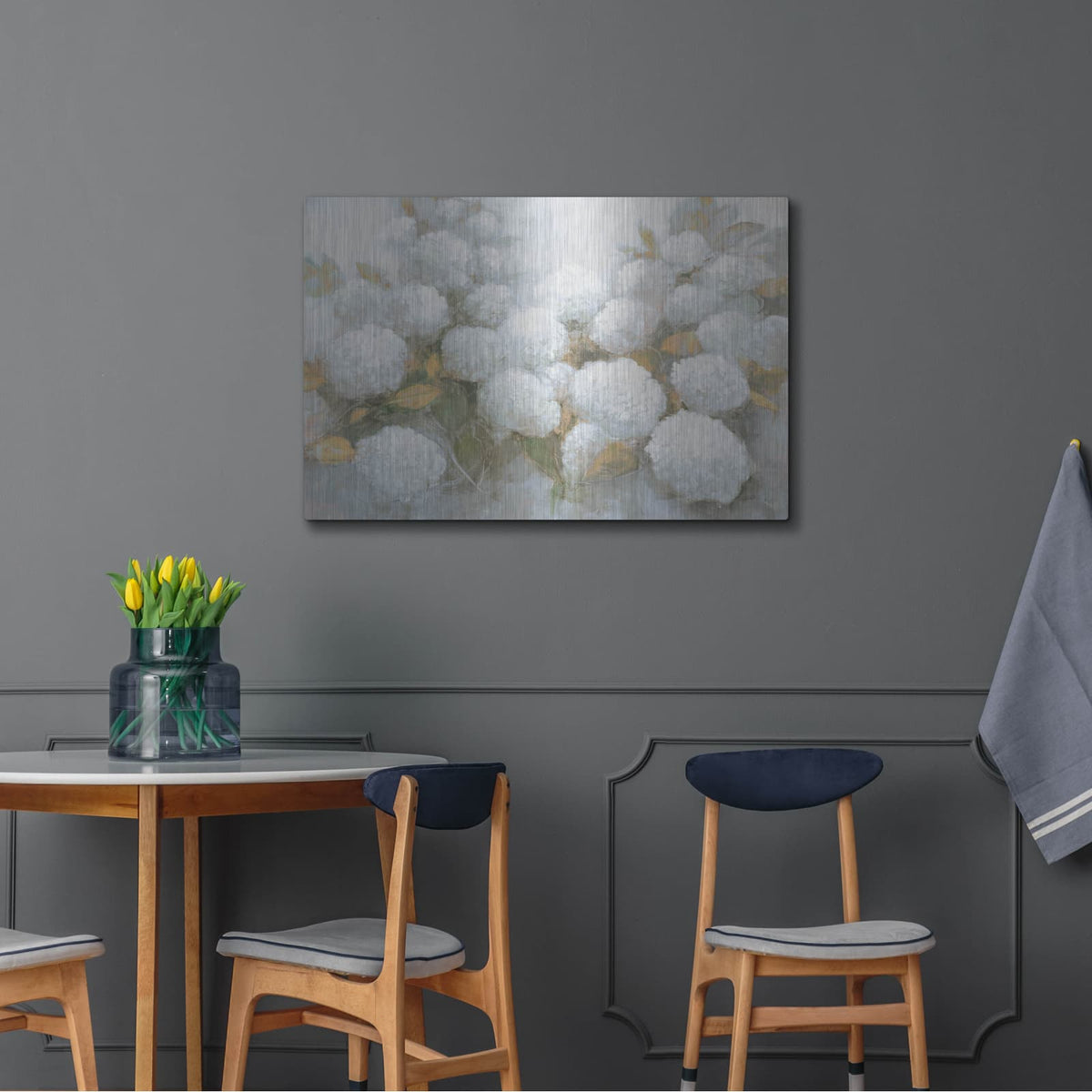 'Annabelle Hydrangeas Blue Gray C' by Julia Purinton – Metal Wall Art, 36x24 room view