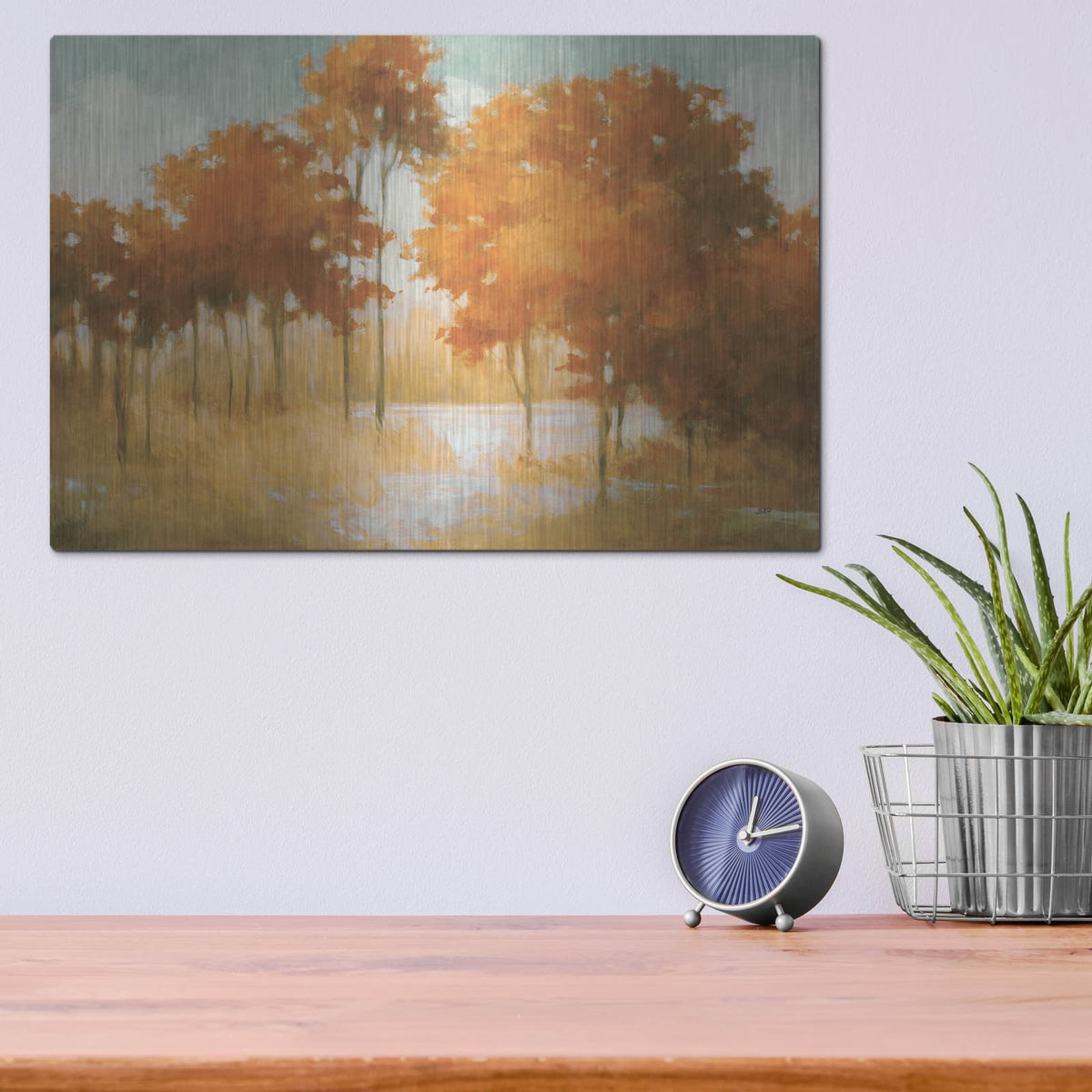 'Autumn Lake Orange' by Julia Purinton – Metal Wall Art, 16x12 room view